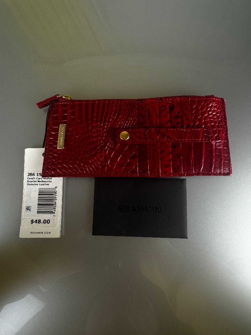 Brahmin JB6 Credit Card Wallet-Scarlet Melbourne Genuine  Leather